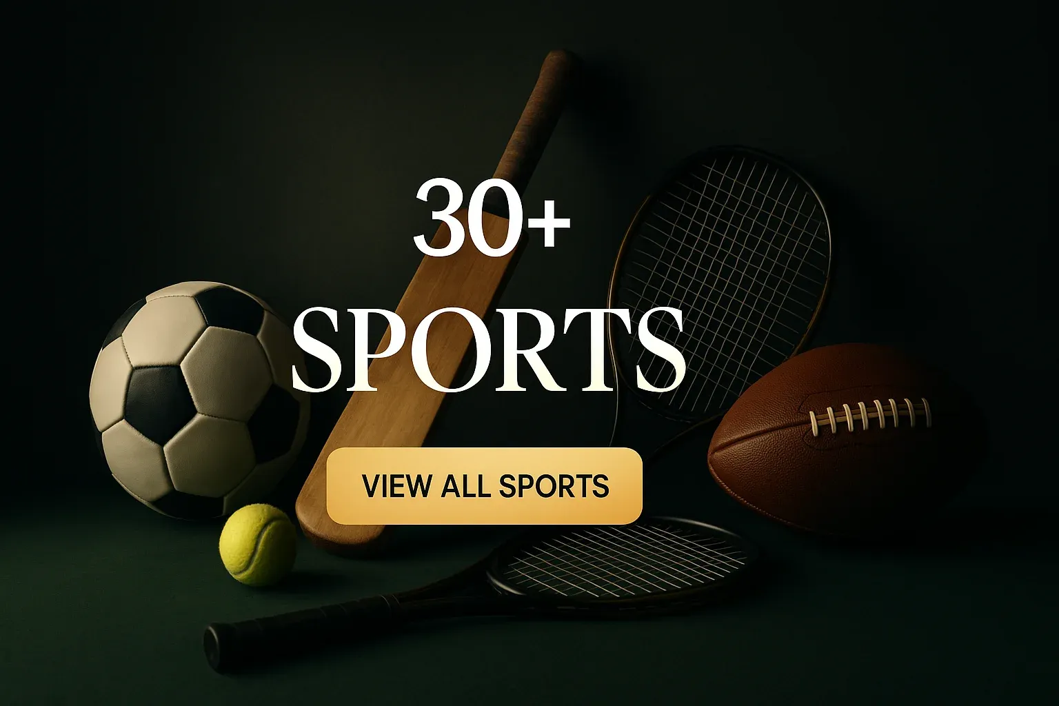 Premium sports betting banner with British sports gear on dark green felt